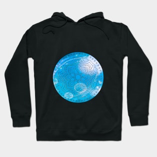 BLUE HEART LEADLIGHT MANDALA, MANDALA BLUE CIRCLES, GEOMETRY MANDALA Hoodie